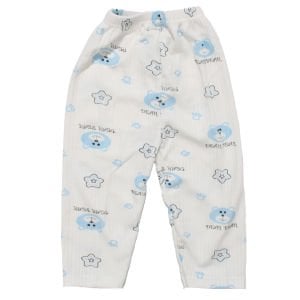 Erkek Çocuk Beyaz Mavi Yıldızlı Ayılı Desenli 2'li Pijama Takımı