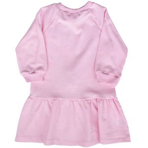 Kız Çocuk Pembe Kedi Baskılı Uzun Kollu Elbise