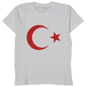 Unisex Beyaz Kırmızı Ay Yıldız Kısa Kollu Bayrak Tişört