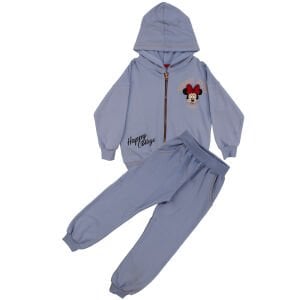 Kız Çocuk Mor Fare Baskılı Kapşonlu Hırkalı 2'li Takım