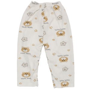 Erkek Çocuk Beyaz Kahve Yıldızlı Ayılı Desenli 2'li Pijama Takımı