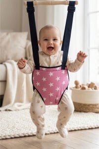 Unisex Pembe Yıldız Desenli Hoppala Salıncak