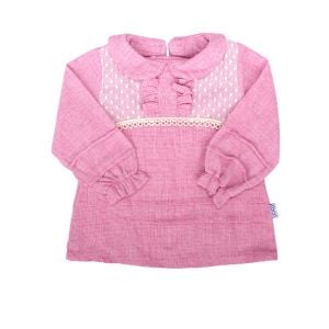 Kız Bebek Pembe Önü Fırfırlı Güpürlü Elbise