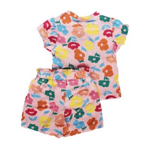Kız Bebek Somon Renkli Çicek Baskılı Şortlu 2'li Takım