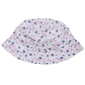 Erkek Çocuk Beyaz Mavi Yelken Baskılı Fötr Şapka 4-8 Yaş