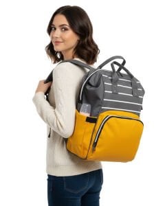 Gri Hardal Çizgili Anne Bebek Sırt Çantası