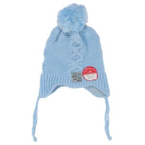 Erkek Bebek Açık Mavi Ponponlu Triko Bere 0-18 Ay