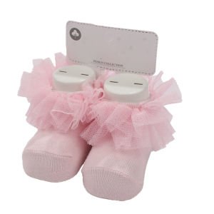 Kız Bebek Pembe Bileği Tüllü Çorap 0-6 Ay
