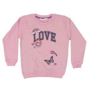Kız Çocuk Pudra Love Gülücük Baskılı Tek Üst Sweat