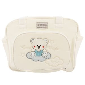 Unisex Ekru Krem Mavi Ayıcıklı Good Night Fitilli Bakım Çantası