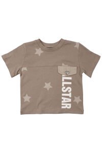 Erkek Çocuk Kahve All Star Yazılı Yıldız Baskılı Cepli Şortlu 2'li Takım