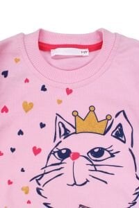Kız Bebek Pembe Laci Kedi Baskılı 2'li Takım