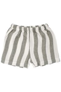 Erkek Bebek Yeşil Düğmeli Palmiye Nakışlı Müslin Çizgili Şortlu 2'li takım