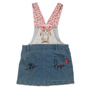 Kız Çocuk Tavşan Baskılı Mavi Kot Salopet