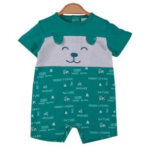 Erkek Çocuk Yeşil Köpekcik Nakışlı Çıtçıtlı Şort Tulum