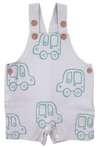 Erkek Bebek Yeşil Gri Araba Desenli Salopet Takım