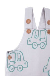 Erkek Bebek Yeşil Gri Araba Desenli Salopet Takım