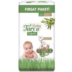 Baby Turco Doğadan Fırsat Paketi Bebek Bezi 1 Yenidoğan Numara 50 Adet