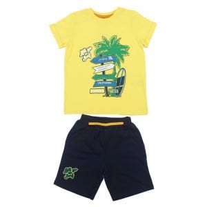 Erkek Çocuk Sarı Laci Summer Time Yazılı Tabela Baskılı Şortlu 2'li Takım