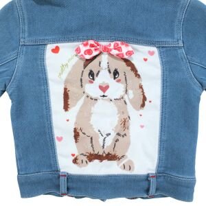 Kız Çocuk Mavi Kot Arkası Tavşan Baskılı Ceket