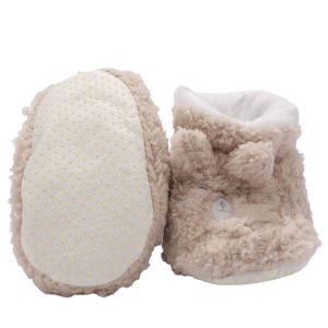 Unisex Bej Ayıcık Kulaklı Peluş Panduf Patik