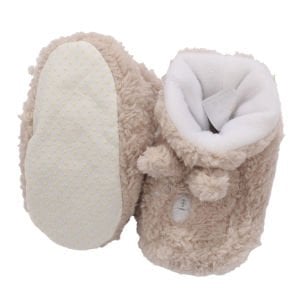 Unisex Bej Ayıcık Kulaklı Peluş Panduf Patik