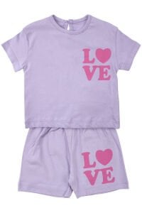 Kız Bebek Lila Pembe Love Baskılı Şortlu 2'li Takım