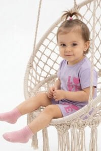 Kız Bebek Lila Pembe Love Baskılı Şortlu 2'li Takım