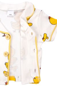 Unisex Beyaz Sarı Civciv Baskılı Kısa Kollu Pijama Takımı