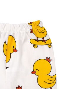 Unisex Beyaz Sarı Civciv Baskılı Kısa Kollu Pijama Takımı