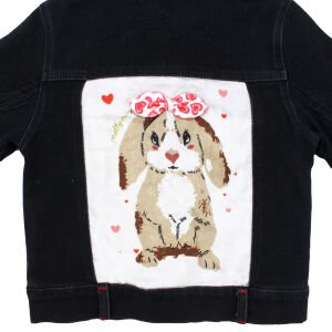 Kız Çocuk Gri Kot Arkası Tavşan Baskılı Ceket