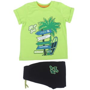 Erkek Çocuk Yeşil Laci Summer Time Yazılı Tabela Baskılı Şortlu 2'li Takım