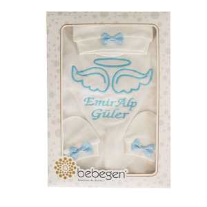 İsme Özel Mavi Nakışlı Bereli Eldivenli Erkek Bebek Tulum