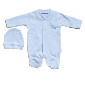 Erkek Bebek Prematüre Açık Mavi Dino Nakışlı Tulum