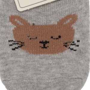 Unisex Gri Kedi Desenli Patik Çorap 6-12 Ay