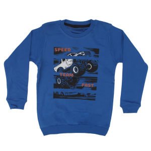 Erkek Çocuk Mavi Speed Yazılı Araba Baskılı Tek Üst Sweat