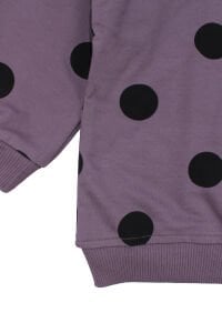 Kız Çocuk Mor Siyah Puantiyeli Kolları Fırfırlı İkili Takım