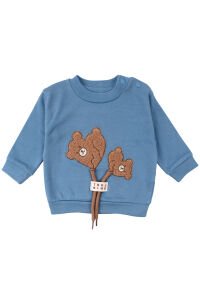 Erkek Bebek Mavi Kahve Ayı Nakışlı İpli 2'li Takım