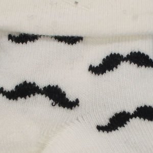 Erkek Bebek Mavi Gri Beyaz Bıyık Desenli Çorap 0-6 Ay