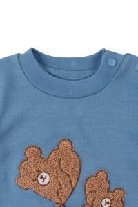 Erkek Bebek Mavi Kahve Ayı Nakışlı İpli 2'li Takım
