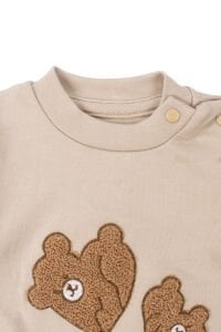 Erkek Bebek Bej Kahve Ayı Nakışlı İpli İkili Takım