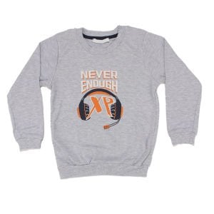 Erkek Çocuk Gri Never Kulaklık Baskılı Tek Üst Sweat