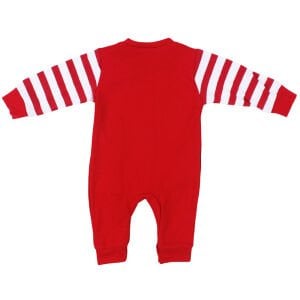 Unisex Kırmızı Kemer Baskılı Kolları Çizgili Noel Tulum