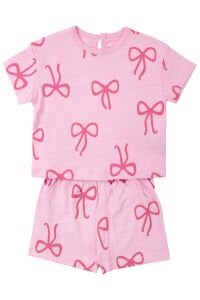 Kız Bebek Pembe Fiyonk Desenli Şortlu 2'li Takım