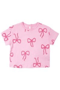 Kız Bebek Pembe Fiyonk Desenli Şortlu 2'li Takım