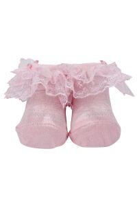 Kız Bebek Pembe Dantelli Tüllü Süslü Patik Çorap 0-6 Ay