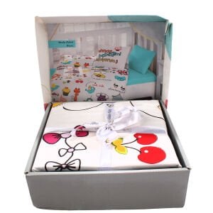 Unisex Yeşil Beyaz Minnoş Bebeğimi Seviyorum Yazılı Karışık Desenli Nevresim Takımı