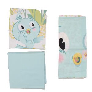 Unisex Mavi Sarı Kuşlu Çicek Desenli Nevresim Takımı