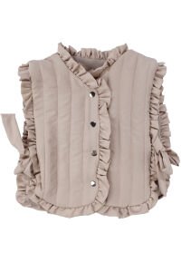 Kız Bebek Bej Kapitoneli Fırfırlı Yelekli Kapşonlu Badili Üçlü Lüks Takım