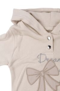 Kız Bebek Bej Kapitoneli Fırfırlı Yelekli Kapşonlu Badili Üçlü Lüks Takım